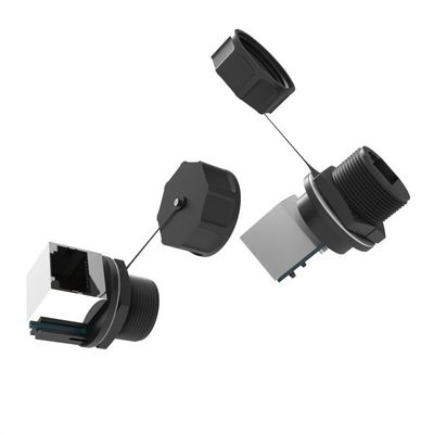 Connettore RJ45 impermeabile IP67 per aviazione con alloggiamento in nylon PA66 e connettore per cavo di rete a 90 gradi